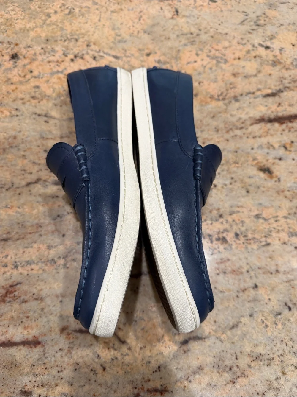 Cole Haan Navy Leather Slip-On Penny Loafers with White Sole